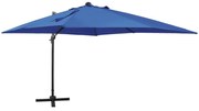 Guarda-sol cantilever c/ poste e luzes LED 300 cm azul-ciano