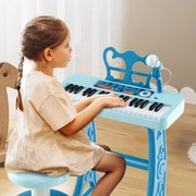 Piano eletrónico para crianças de 37 teclas com banco ajustável microfone removível suporte de música brinquedo eletrionico Azul