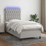 vidaXL Cama box spring c/ colchão e LED 80x200 cm tecido cinza-claro