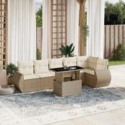 vidaXL 7 pcs conjunto de sofás p/ jardim com almofadões vime PE bege