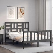 Estrutura de cama com cabeceira 140x190 cm madeira maciça cinza