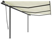 Toldo retrátil manual com postes 6x3,5 m cor creme