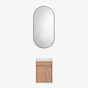 Conjunto De Móvel De Casa De Banho Suspenso Em Madeira Com Lavatório Integrado Narek Castanho Fresno & Ovale Led E Antifog Preto 50x100 Cm - Sklum