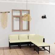 vidaXL 5 pcs conjunto lounge de jardim c/ almofadões vime PE preto