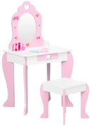 ZONEKIZ Toucador Infantil de Madeira com Banco Espelho e Gaveta Mesa de Maquilhagem para Crianças entre 3-6 Anos 50x36,5x89,5cm Rosa | Aosom Portugal