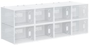 HOMCOM Armário Modular de Plástico Sapateira Modular com 8 Cubos Portas Magnéticas Organizador de Sapatos para Entrada Corredor Dormitório 28x36x21cm Transparente