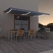 vidaXL Toldo retrátil manual com LED 600x300 cm azul e branco