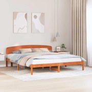 vidaXL Estrado de Cama com Cabeceira Castanho Encerado 200x200 cm Madeira Sólida de Pinho