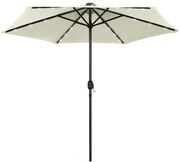 vidaXL Guarda-sol jardim luzes LED/poste alumínio 270 cm branco areia