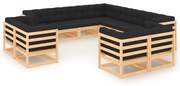 vidaXL 11 pcs conj. lounge jardim c/ almofadões antracite pinho maciço
