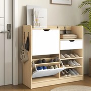 Sapateira Estreita com Prateleiras Ajustáveis Gaveta e 4 Ganchos para 14 Pares de Sapatos 93x30x90 cm Madeira e Branco