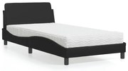 vidaXL Cama com colchão 100x200 cm couro artificial preto
