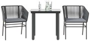 3 pcs conjunto jantar jardim almofadões vime PE vidro preto