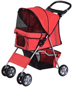 PawHut Carrinho de Passeio para Animais de Estimação Dobrável com Cesta de Armazenamento e Travão 75x45x97cm Vermelho | Aosom Portugal