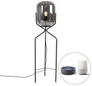 LED Candeeiro de pé inteligente preto com Wi-Fi A60 vidro fumê - Bliss Design