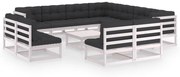 vidaXL 12 pcs conj. lounge de jardim c/ almofadões pinho maciço branco