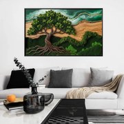 Autocolante retangular Árvore da Vida – Raízes esmeralda e douradas