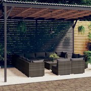 14 pcs conjunto lounge de jardim c/ almofadões vime PE cinzento