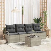 vidaXL Conjunto de Sofá de Jardim de 5 Peças com Almofadas Cinza Claro em Polirattan
