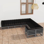 vidaXL 9pcs conjunto lounge de jardim c/ almofadões pinho maciço cinza