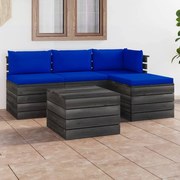 5 pcs conjunto lounge de paletes + almofadões madeira de pinho