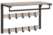 Cabideiro de parede VASAGLE com prateleira, prateleira de parede com 10 ganchos removíveis, prateleira suspensa, montagem na parede, 2 cabideiros, varão para roupas, para corredor, quarto, banheiro, cinza-preto LCR101B02