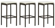vidaXL Bancos de bar com almofadões 3 pcs vime PE castanho