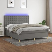 vidaXL Cama box spring c/ colchão e LED 160x200 cm tecido cinza-escuro
