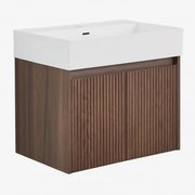 Conjunto De Móvel De Casa De Banho Suspenso 60x40 Cm Em Madeira Com Lavatório Integrado Genevie Madeira Escura - Sklum