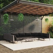 vidaXL 10 pcs conj. lounge jardim c/ almofadões vime PE cinza-escuro