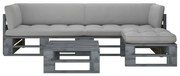 4 pcs conj. lounge paletes c/ almofadões pinho impregnado cinza