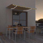vidaXL Toldo retrátil manual com LED 300x250 cm amarelo e branco