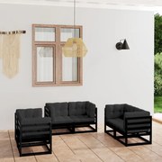 6 pcs conjunto lounge de jardim com almofadões pinho maciço