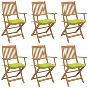 vidaXL Cadeiras de jardim dobráveis c/ almofadões 6 pcs acácia maciça