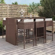 vidaXL 7 pcs conjunto de bar p/ jardim c/ almofadões vime PE castanho
