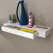 Prateleira de parede com 1 gaveta de MDF, branco