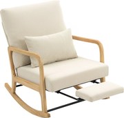 HOMCOM Poltrona Baloiço com Encosto Ajustável de Veludo Cotelê Nórdica Pés de Madeira Braços Almofada Lombar 70x89x97,5 cm Creme | Aosom Portugal