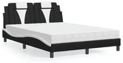 Cama com colchão 120x200 cm couro artificial preto e branco