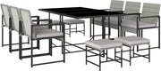 Outsunny Conjunto de Jantar Pátio 11 Peças, Mobiliário Exterior com 6 Poltronas, 4 Pufes, Cinza | Aosom Portugal