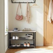 Banco elegante para sapatos com 2 prateleiras em rede 30 x 73 x 45 cm cinza + preto
