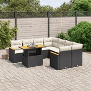 vidaXL 9 pcs conjunto de sofás p/ jardim c/ almofadões vime PE preto