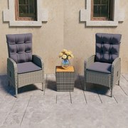vidaXL 3 pcs conj. bistrô jardim vime PE e madeira de acácia cinzento