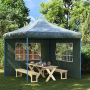 vidaXL Parede lateral com janela p/ tenda de festas 2 pcs PE verde