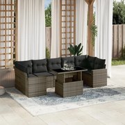vidaXL 8 pcs conjunto sofás de jardim c/ almofadões vime PE cinzento