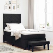 Cama Box Spring com Colchão e Banco Preto 90x190 cm Tecido