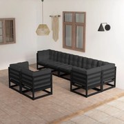 8 pcs conjunto longue de jardim c/ almofadões pinho maciço