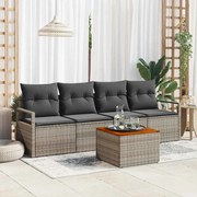 vidaXL Conjunto de Sofá de Jardim com 5 Peças e Almofadas Cinza