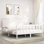 vidaXL Estrutura de cama King Size com cabeceira madeira maciça branco