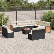 vidaXL 13 pcs conjunto de sofás de jardim com almofadões vime PE preto