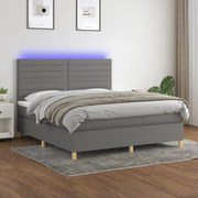 vidaXL Cama box spring c/ colchão e LED 160x200 cm tecido cinza-escuro